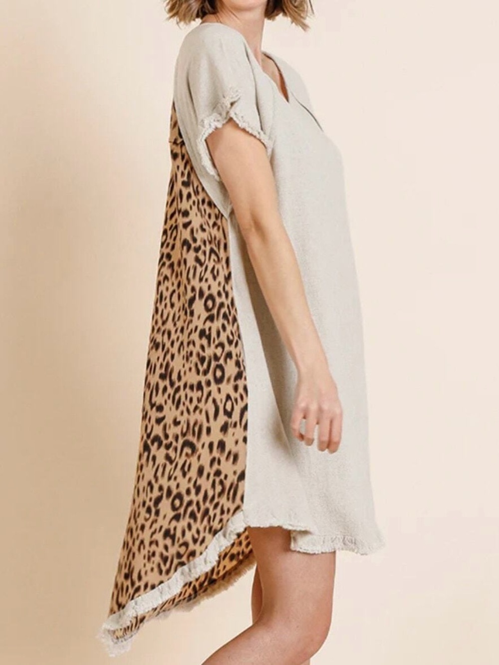 Umgee Cream Front Leopard Back Shift Dress